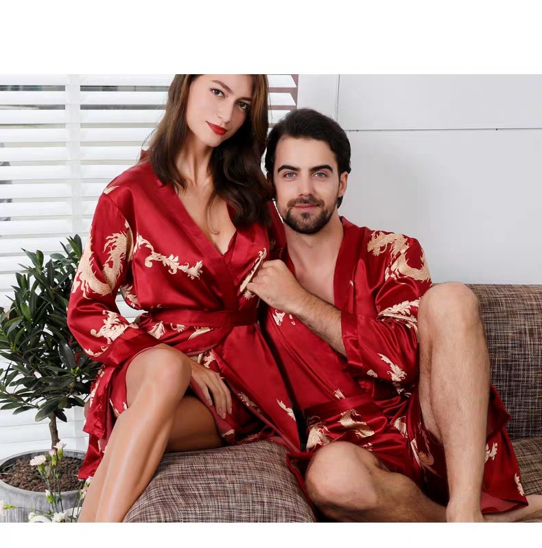 Home Sleeping Couple Retro Printing Imitated Silk Polyester Pajama Sets display picture 3