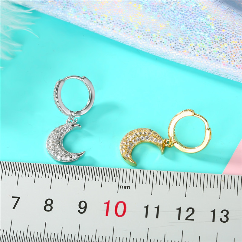 Exquisite Mini Earrings Gold And Silver Crescent Zircon Earrings display picture 5