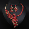 Ruby necklace and earrings, set for bride, accessory, European style, wholesale