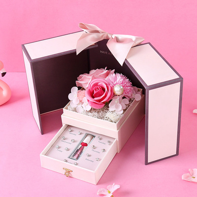 厂家直销双开门项链香皂花礼盒生日礼物女浪漫新奇三八节礼物新款