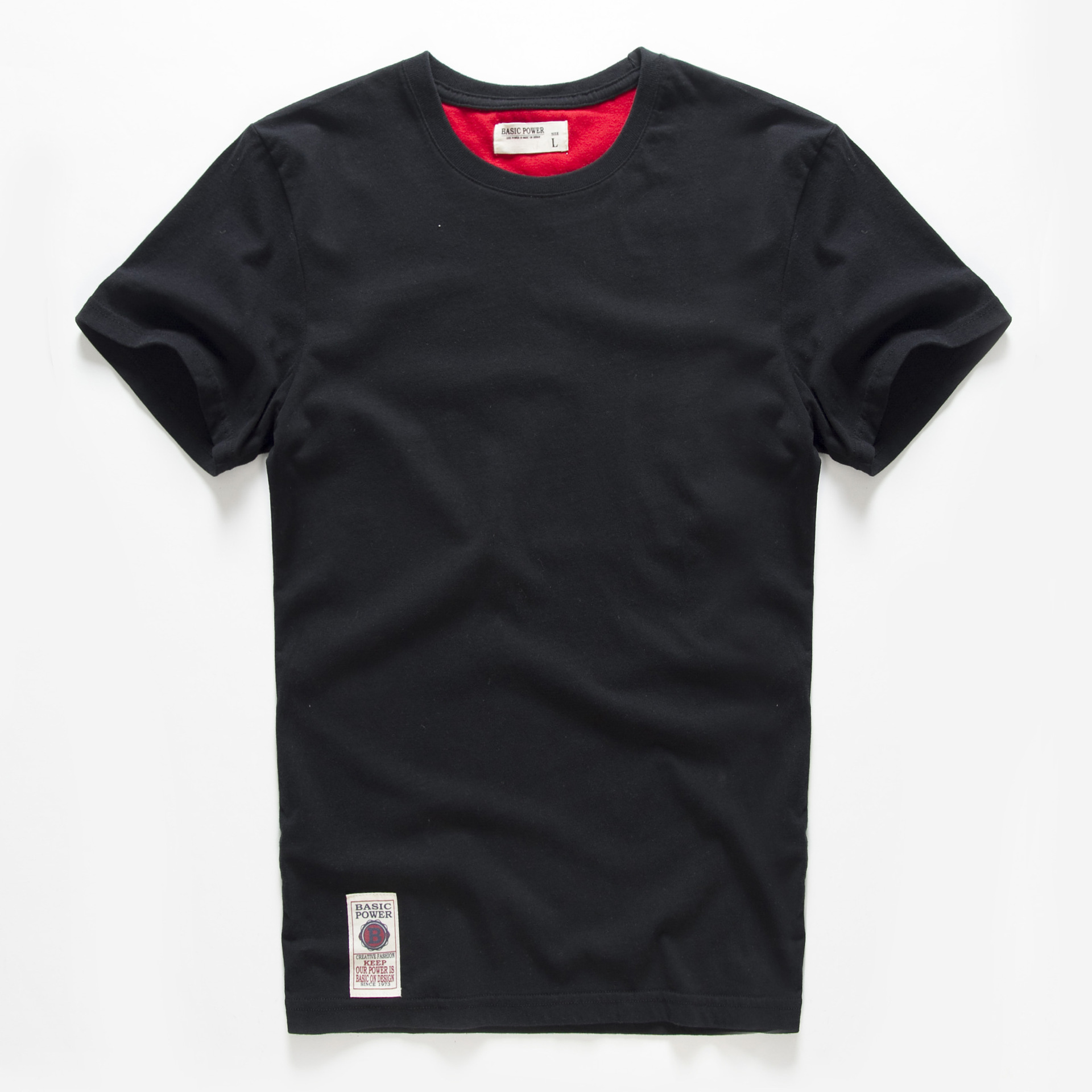 BASIC POWER20 Summer Creative Vielseitig gewaschene und polierte reine Baumwolle mit klarer Farbe Herren-Kurzarmshirt mit Rundhalsausschnitt_voghion.com