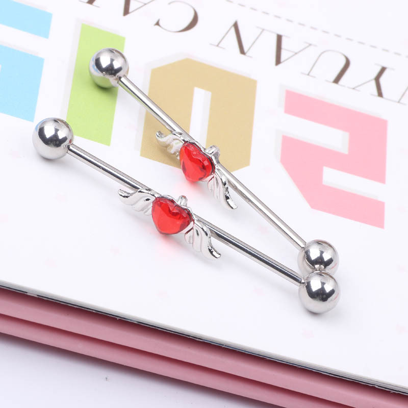 Heart-Shaped Long Rod Industrial Ear Studs Stainless Steel Cartilage Barbell Piercing Jewelry detail image 8