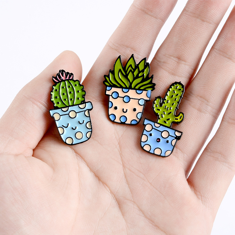 Cute Cactus Alloy Stoving Varnish Brooches display picture 4