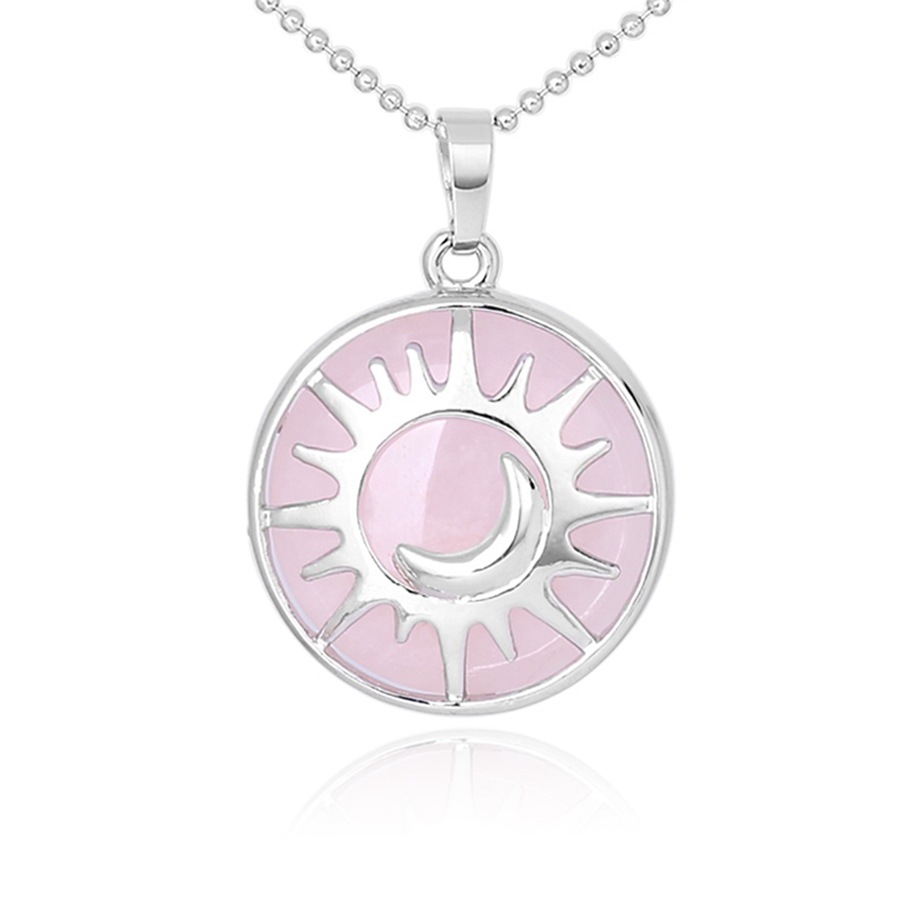 Sun Moon Round Pendant Natural Crystal Stone Necklace European And American Popular Symbol Jewelry