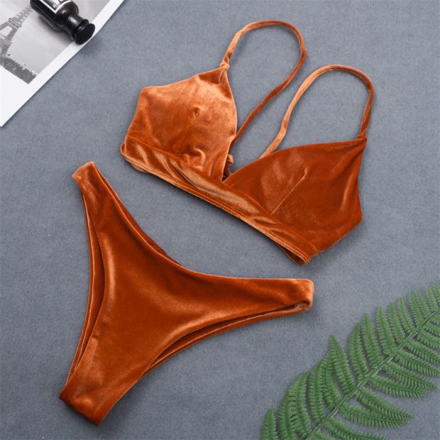 solid color velvet bikini NSHL44034