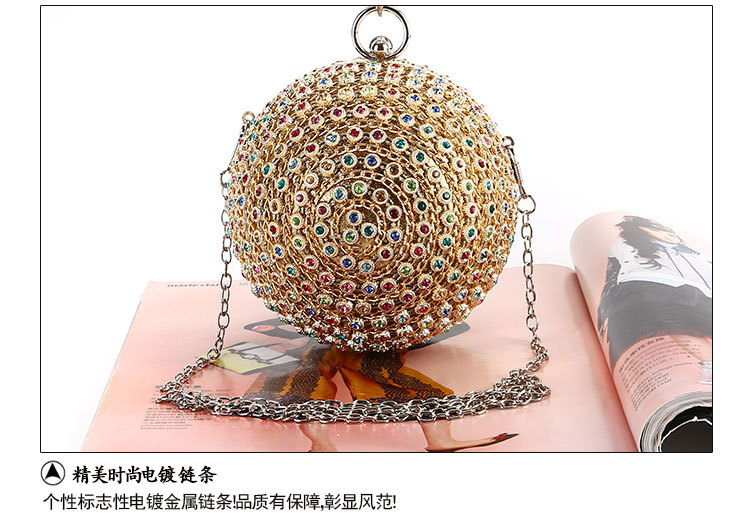 Dinner Bag Handmade Spherical Satin Satin Material Clutch Color Diamond Clutch display picture 11