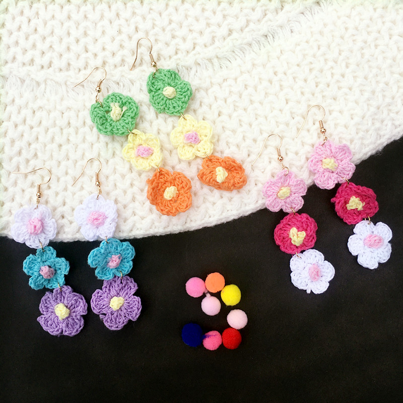 1 Pair Simple Style Flower Yarn Handmade Handmade Women's Drop Earrings display picture 7