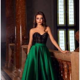 跨境秋冬新款欧美外贸女装  亚马逊蕾丝裹胸性感连衣裙晚礼服新款