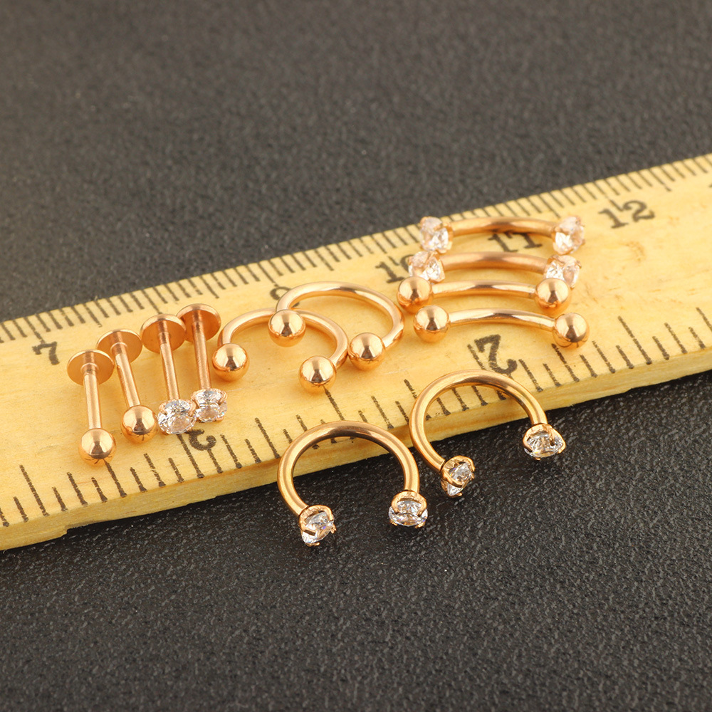 12-Piece Stainless Steel Diamond Stud Earrings Nose Lip Tongue Piercing Jewelry Set detail image 7