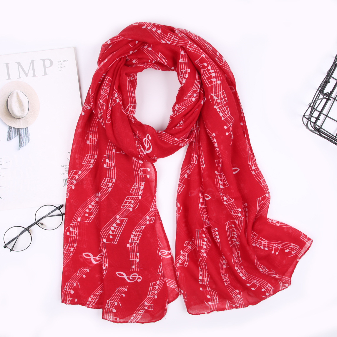 Women's Simple Style Notes Polyester Scarf display picture 7