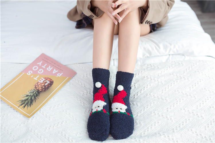 Christmas Style Christmas Christmas Women's Cartoon Polyester Coral Fleece Embroidery Crew Socks A Pair