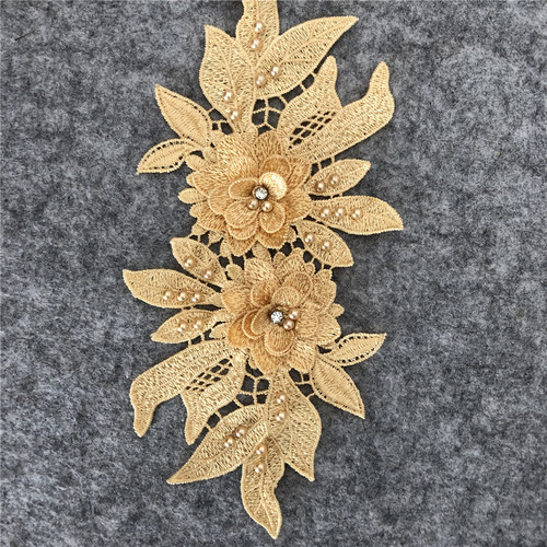 New Embroidery Three-dimensional Lace Collar Hollow Imitation Pearl Cloth Stickers DIY Applique Clothing Accessories Wholesale