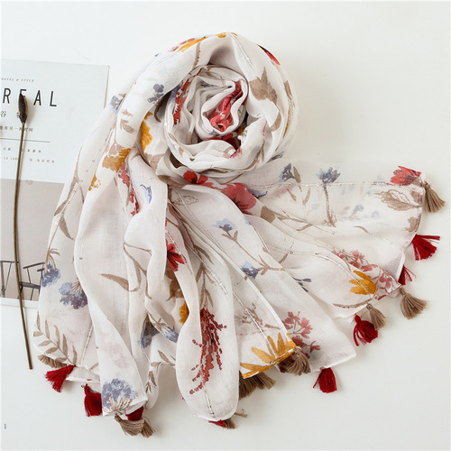 Ins style original customized scarf gold ribbon sequin scarf shawl women's autumn and winter new smudged cotton and linen scarf