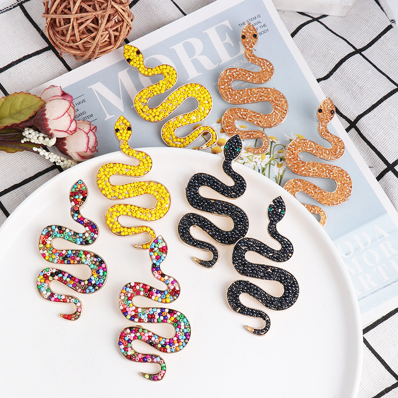 New Snake Earring Fashionable Wild Bead Earrings display picture 2