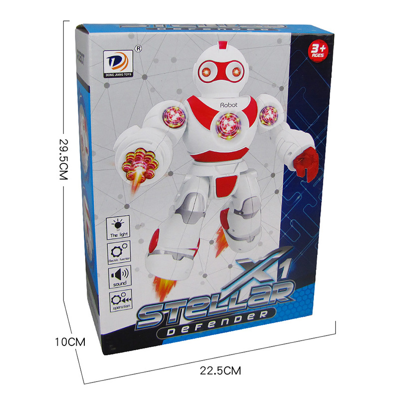 Nuevo robot inteligente para niños juguetes eléctricos móviles caminando luces efectos de sonido cuerpo superior giratorio mercado nocturno ventas calientes