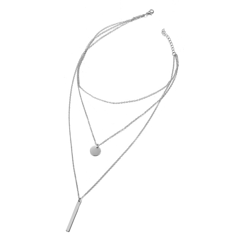 Wholesale jewelry simple metal multilayer geometric disc vertical pendant necklace short necklace