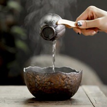 复古鎏金手工石头纹茶洗 日式家用功夫茶具水洗杯洗茶水缸 水盂