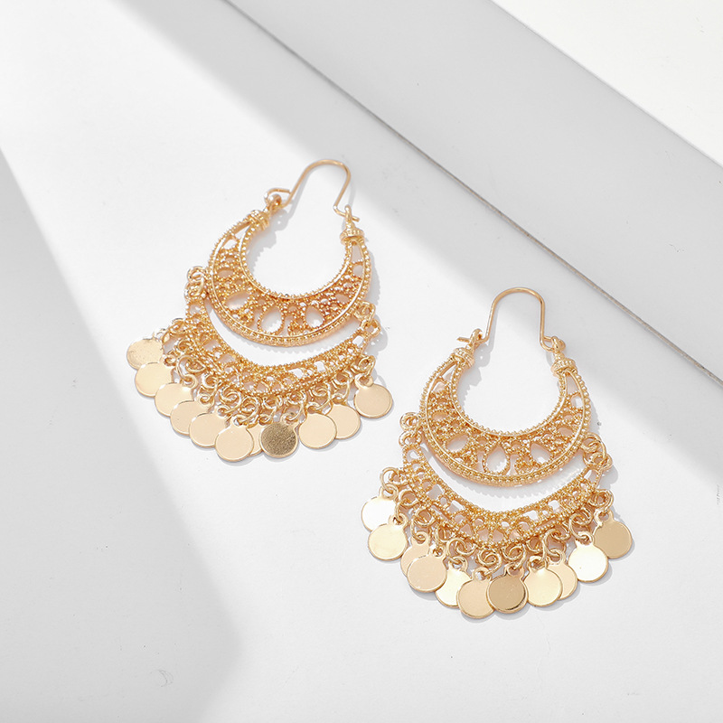 Earrings Classification Vintage Tassel U-shaped Earrings Female Disc Hollow Crescent Long Earrings