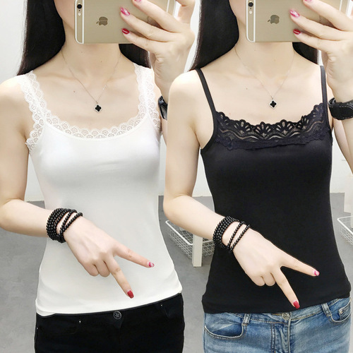  new summer women's lace camisole solid color elastic slim body bottoming shirt top