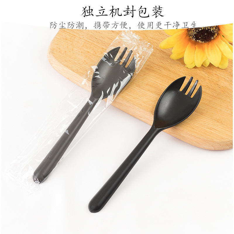 壹次性塑料長柄叉勺磨砂加厚高檔獨立包裝蛋糕叉子水果叉多色勺叉