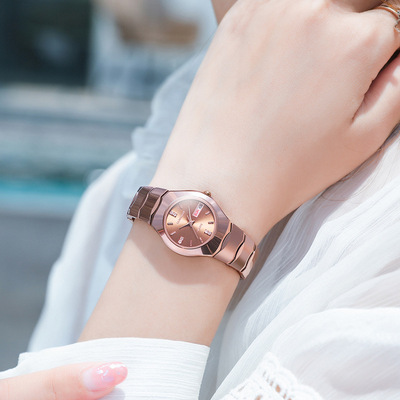 列奥尼达(LEONIDAS)钨钢手表女机械表简约防水气质玫瑰金石英表女|ms