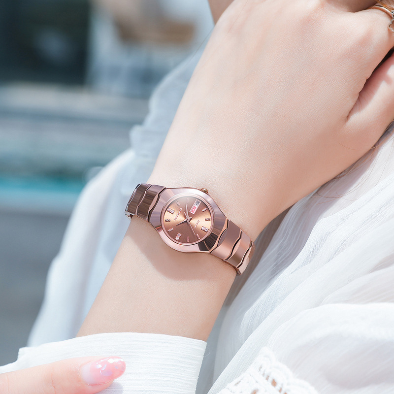 列奥尼达(LEONIDAS)钨钢手表女机械表简约防水气质玫瑰金石英表女|ms