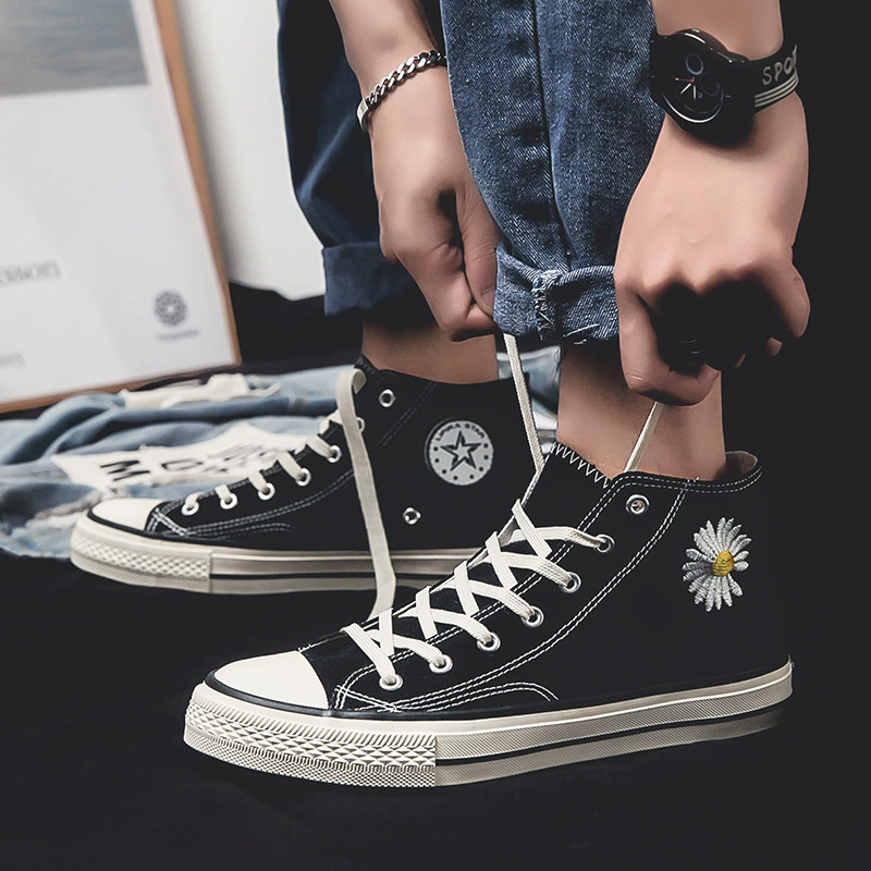 Весенне-летняя новая обувь 2022 года для пар, парусиновые туфли с высоким берцем и ромашками в Корейском стиле, мужские и женские модные студенческие кроссовки