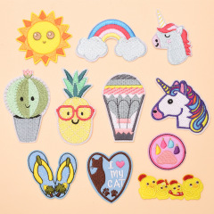 小號可愛卡通刺繡布貼補丁貼簡約花衣服牛仔褲子背膠熨燙手縫修補