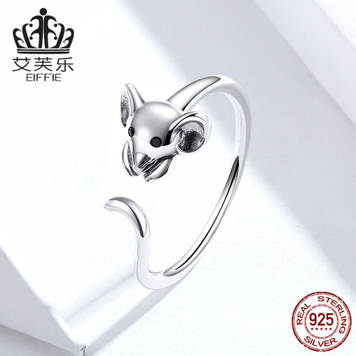 Avle's original new cute mouse sterling silver s925 open ring New Year's zodiac rat ring one piece drop shipping