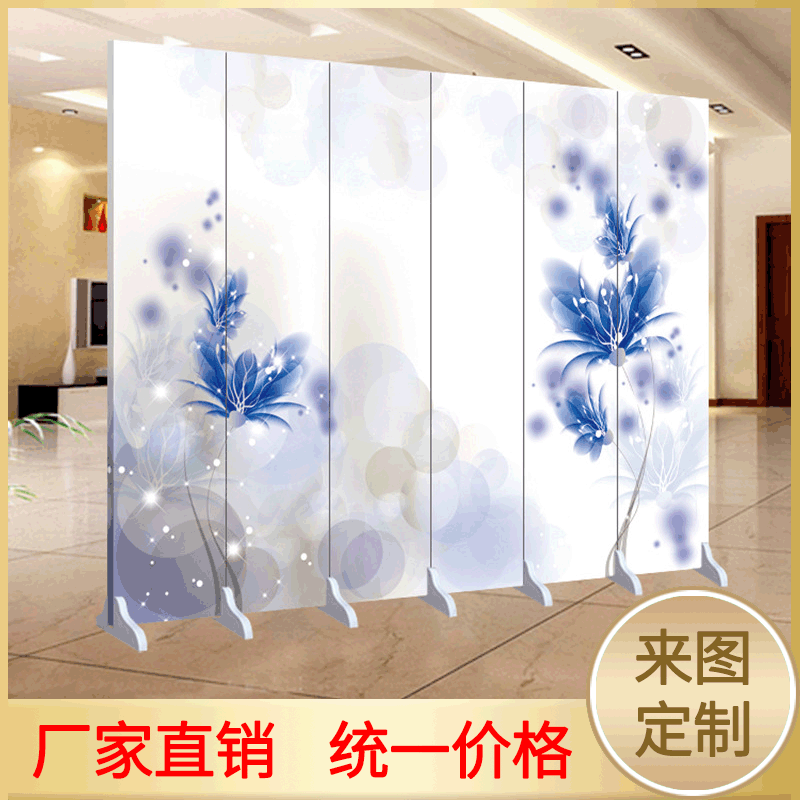 移動折疊屏風 新中式畫展畫廊隔斷背景 油畫布實木夢幻花卉裝飾品