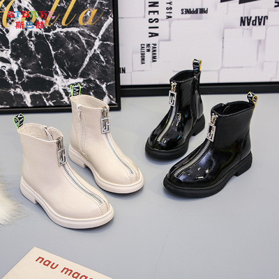 兒童馬丁靴女2019新款女童靴子春秋單靴公主靴英倫風時尚漆面短靴