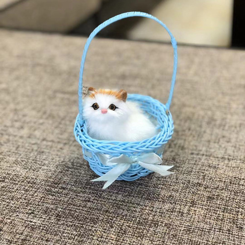 Simulation cat animal makes sounds, basket-style kitten toy, zodiac animal ornament model, animal small kitten ornament plush