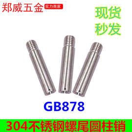 304不锈钢GB878螺尾柱销外螺纹销开尾一字槽圆柱销子 M4--M8