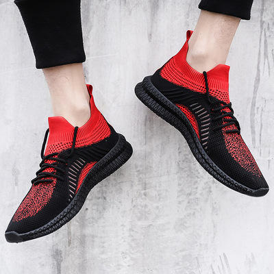 2019夏季新款休閑運動跑步鞋透氣飛織襪子鞋時尚百搭跨境男鞋批發