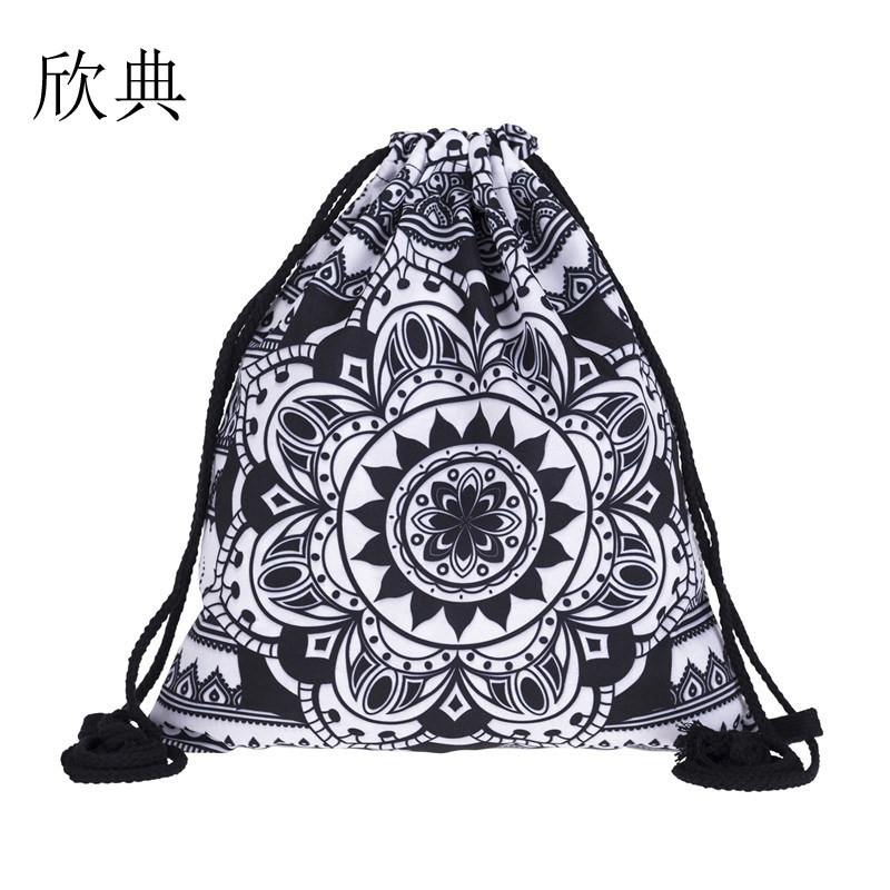 Cross border Direct selling New products Europe and America Geometry Pattern print Bouquet of flowers pocket Drawstring bag Backpack travel Goods Storage bag