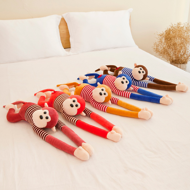 彩色条纹长臂猴子毛绒玩具公仔窗帘捆绑猴子玩偶电动车防撞头玩偶