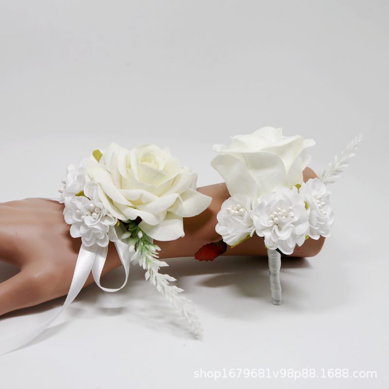 跨境专供手腕花新郎新娘胸花仿真绒布玫瑰结婚礼襟花欧式多色婚庆