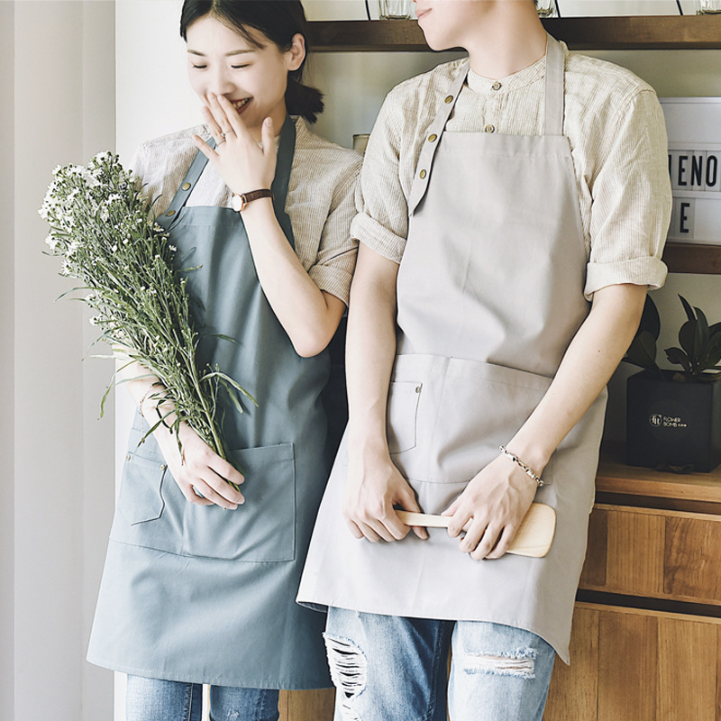 Nórdico delantal de algodón micro impermeable cocina leche té cafetería restaurante manicura moda coreana ropa trabajo hombres y mujeres