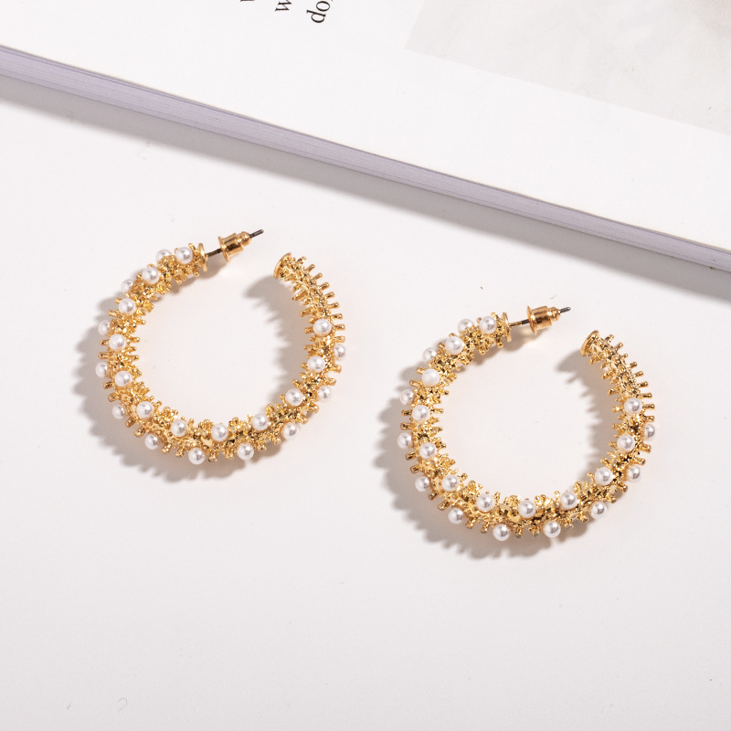 Retro Circle Pearl Earrings display picture 3