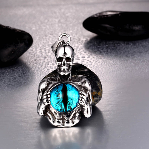 Beier Retro Gothic Jewelry Wholesale Evil Skull Death Eyeball Punk Pendant Personalized Stainless Steel Necklace