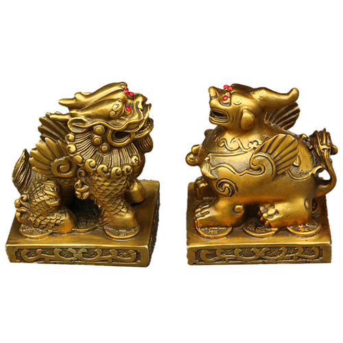 Copper Pixiu ornaments, one-horned Pixiu and two-horned Pixiu mythical beast ornaments wholesale