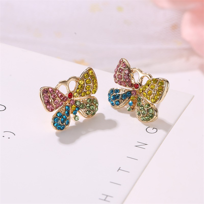 New Earrings Colorful Diamond Butterfly Earrings Vintage Sweet Short Insect Earringspicture4