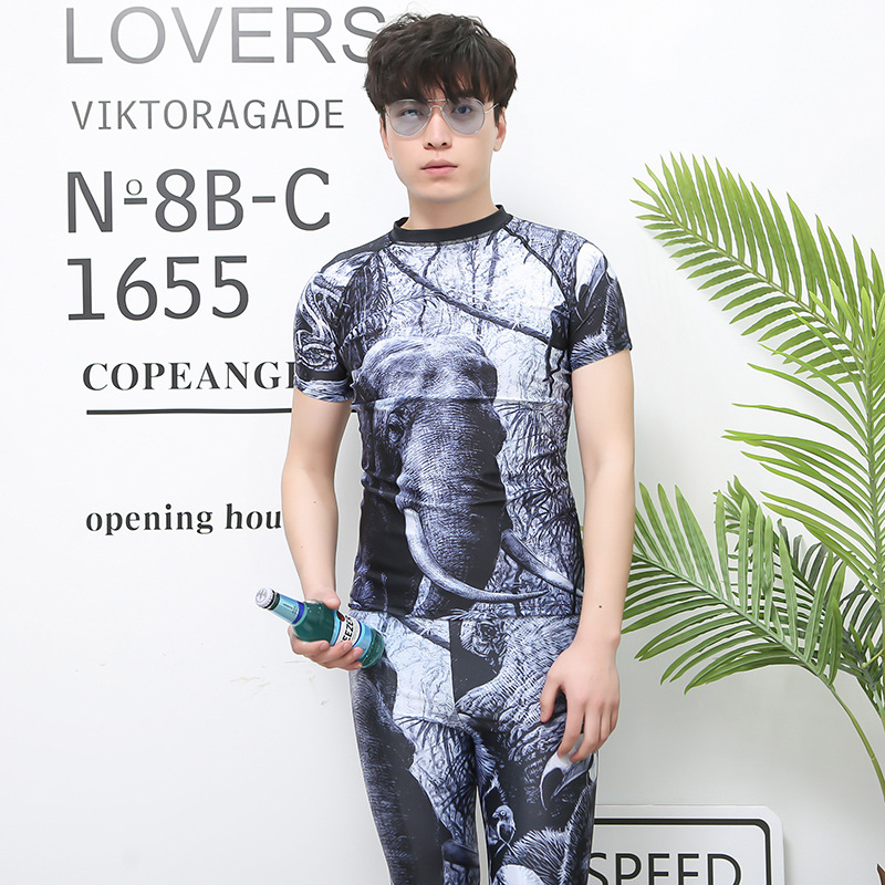 芊爍新款顯瘦時尚男士半袖五分褲式分體套裝個性學生訓練