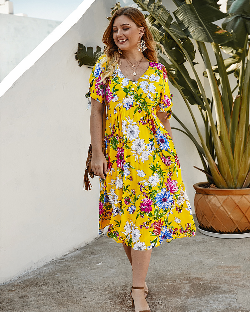 plus size women's print dress NSKA1650