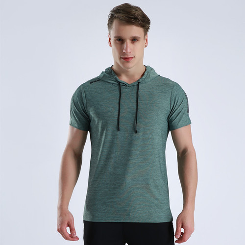 Hunter Star Hooded Short Sleeve Quick-Drying Breathable Fitness Wear T-Shirt Men's Running Training Sports Leisure Wholesale M001