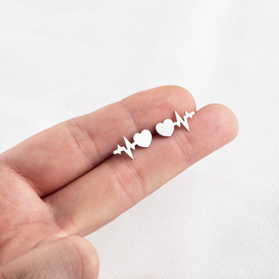 Simple Heart-shape Electrocardiogram Alloy Earrings Wholesale display picture 4
