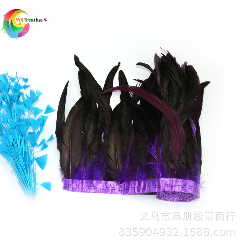 温册羽毛厂家批发公鸡尾25-30cm花边双色效果泰国人妖服装专伯2米详情图11