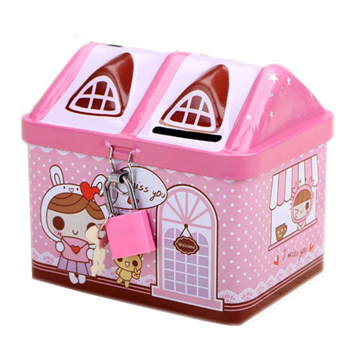 Creative cartoon house with lock piggy bank children's gift sketch student change storage jar kindergarten activity gift