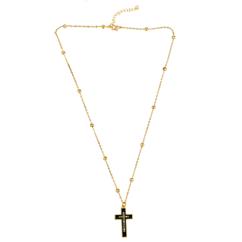 Classic Retro Cross Necklace Dripping Diamond Cross Pendant display picture 5