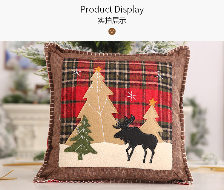 Christmas New Products Decorative Plaid Pillow Case Patch Cloth Pillow Case Elk Small Pillow Case Pillow Cover Gift display picture 4